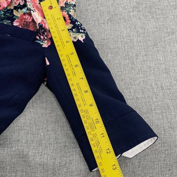 Those Days Beautiful Navy Blue Jacket Floral Print Shoulder Pads Cotton 1 Button - Picture 6 of 15